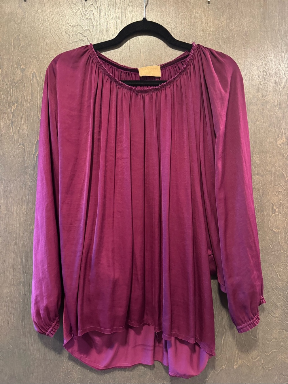 *Designer* Lanvin Women's Gathered Neck Long-Sleeve Blouse - Eggplant purple
